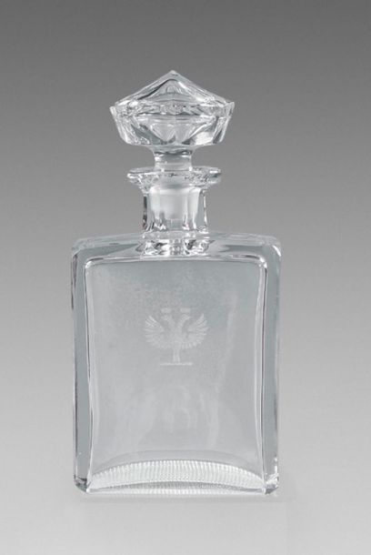 null Rectangular covered Bohemian crystal bottle engraved with a two-headed eagle.
Height:...
