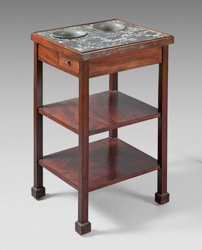 null Mahogany mahogany cooler with grey Saint Anne marble top (repaired) with two...