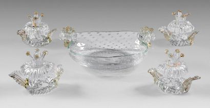 null Oval bowl and four low candlesticks in partially gilded Murano glass
Provenance:...