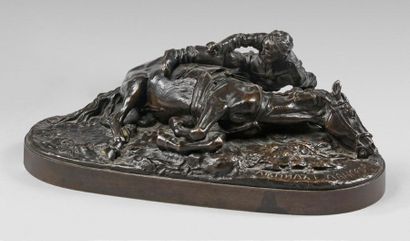 Evgueni Alexandrovich LANCERAY (1848-1886) 
Fallen rider Bronze
statuette, signed.
Cast...