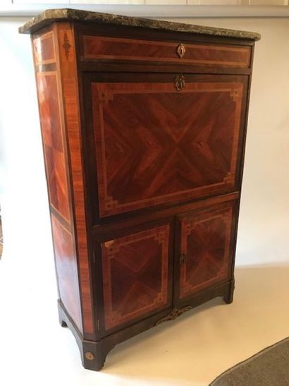 null Secretary in mahogany veneer with butterfly wings in a frame of greek fillets...