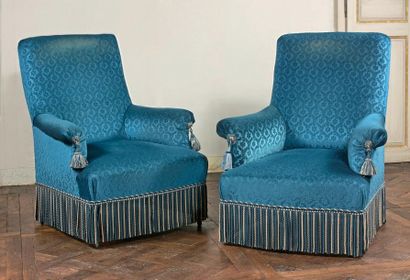 null Paire de fauteuils confortables garnis de velours bleu.
Fin du XIXe siècle.