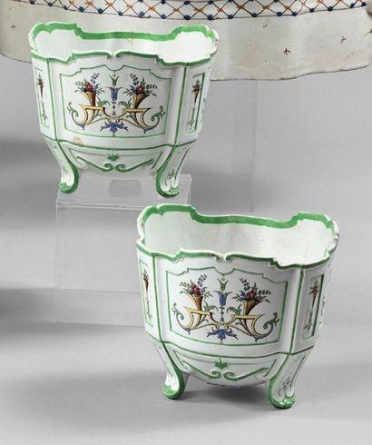 SARREGUEMINNES Pair of flower candle holders with polychrome decoration of flowered...