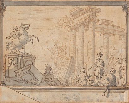 Attribué à Giovanni Paolo PANINI (1691-1764) 
Projet pour une décoration murale :...