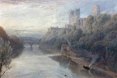 MYLES BIRKET FOSTER (1825-1899) 
Cathédrale de Durham, vue de la rivière Wear
Aquarelle,...