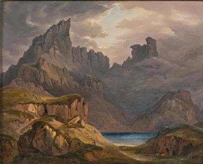 ECOLE ANGLAISE DU XIXe SIÈCLE 
Probably Canadian mountain landscape, animated with...