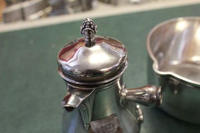 null Silver 950 mils lot including a saucepan monogrammed DB in a shield, blackened...