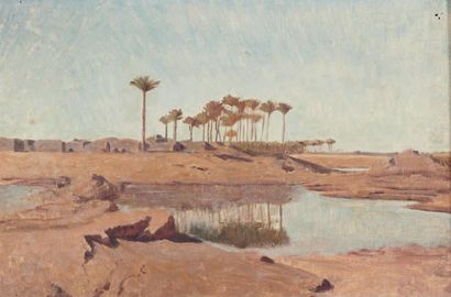 École FRANÇAISE de la fin du XIXe siècle 
An oasis
Oil on canvas.
27 x 40.5 cm