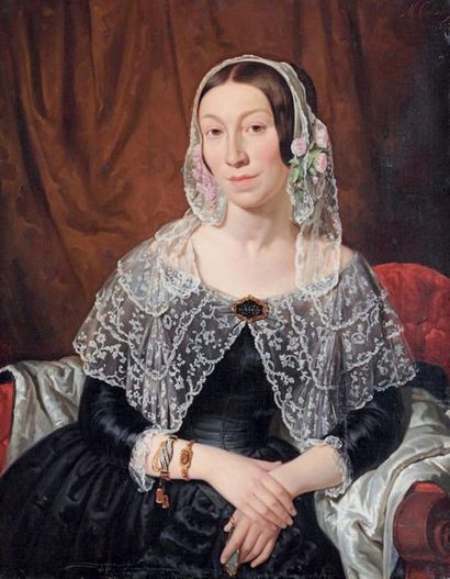 Moritz CALISCH (1819-1870) 
Portrait de femme assise
Huile sur toile, signée et datée...
