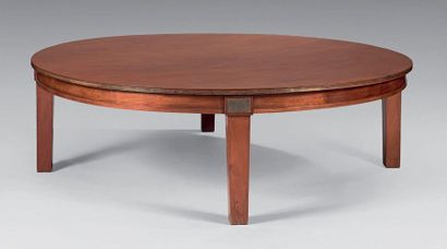  Grande table basse ronde à plateau en acajou monoxyle. Style Louis XVI. Hauteur:...