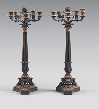 Pair of large six-light candelabra with five...