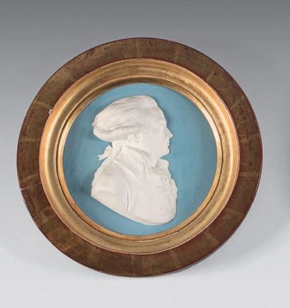 Jacques Auguste COLLET Profil de Robespierre Médaillon en relief en plâtre (?) signé...