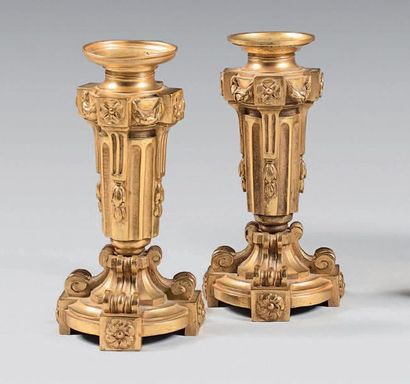Pair of small torches in gilt bronze with...