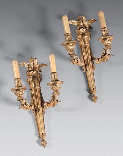Pair of gilt bronze wall lights with two...