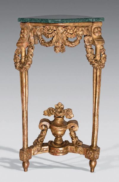 Small corner console in gilded wood carved...
