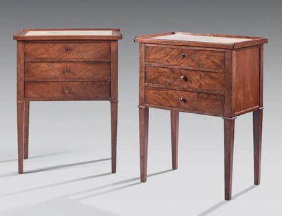 Pair of mahogany veneer three-drawer opening...