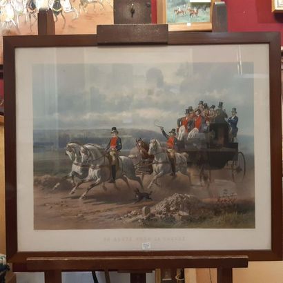 null Pair of colour lithographs: "Horses and carriages" by Montpezat and "En route...