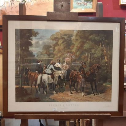 null Pair of colour lithographs: "Horses and carriages" by Montpezat and "En route...