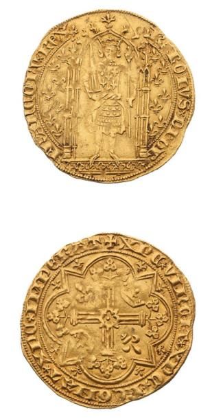 null CHARLES V (1364-1380) Franc à pied (20 avril 1365). 3,81 g. Le Roi debout sous...