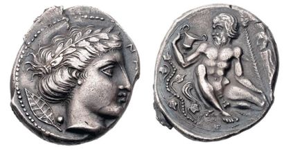 Sicile Naxos (420-403 av. J.-C.). Didrachme. 8,38 g. Tête laurée d'Apollon à droite....