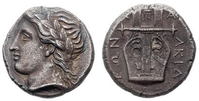 Macédoine LA LIGUE CHALCIDIENNE Tétradrachme (383-379 av. J.-C.). 13,80 g. Tête laurée...