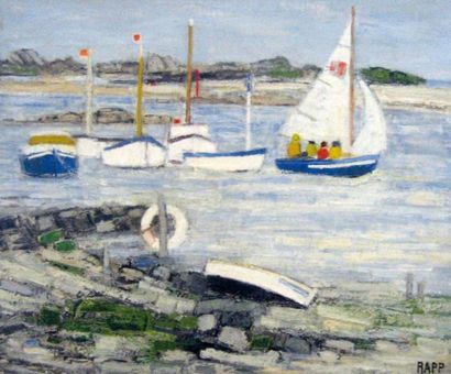 Bretagne et Vendée (1988-1989) Barques à marée haute, port le Goff Huile sur toile,...