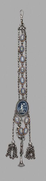 null Metal chatelaine decorated with Wedgwood porcelain medallions, antique decoration...
