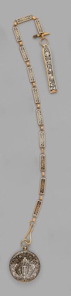 null Chatelaine in yellow gold composed of rectangular motifs, the whole enamelled...
