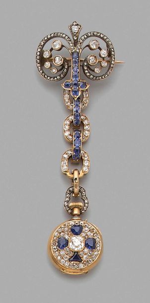 null Broche en or et argent entièrement sertie de diamants de taille ancienne, taillés...