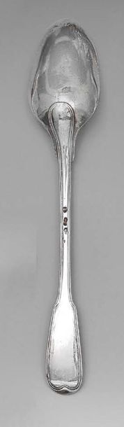 null Silver stewing spoon, fillet model.
Paris, 1766.
Master silversmith: Louis Martin...