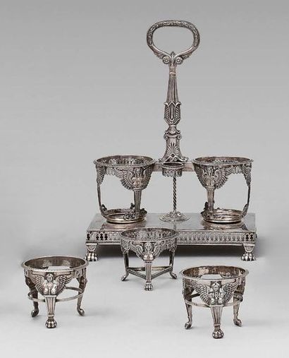 null Lot including a 950 mm silver openwork hoist holder, resting on a rectangular...