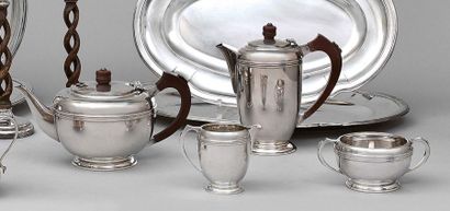 null Tea-coffee set, four pieces in 925 sterling silver, shoulder with a triple applied...