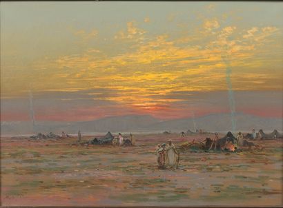 Albert-Gabriel RIGOLOT (1862-1932) 
Biskra, soleil couchant, 1901
Pastel, signé,...
