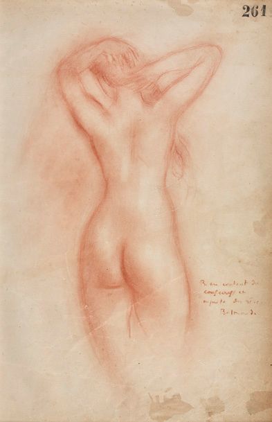 Paul BELMONDO (1898-1982) 
Étude de nu de dos
Deux dessins à la sanguine et à l'estompe...
