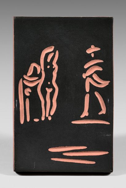 Pablo Picasso (1881-1973) Femmes et toréador, 1968
Plaque rectangulaire, empreinte...