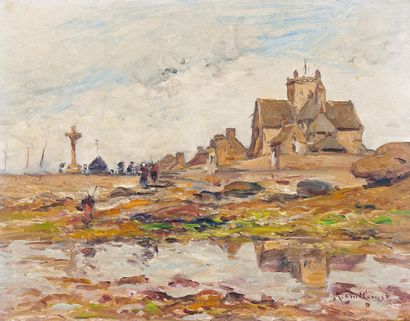 JEAN-BAPTISTE ANTOINE GUILLEMET (1843-1918) Barfleur, l'église
Huile sur toile, signée...