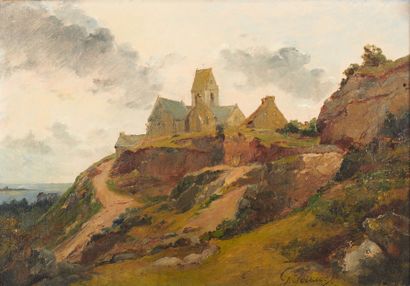Guillaume Romain FOUACE (1827-1895) 
L'église de La Pernelle, environs de Saint-Vaast-...