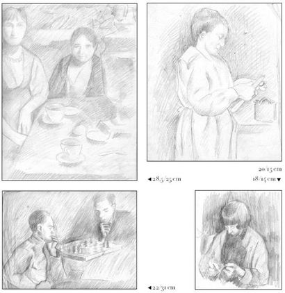 Nathalie Parain (1897-1958) Scènes et portraits. Sur 9 ff. : 11 dessins au crayon,...