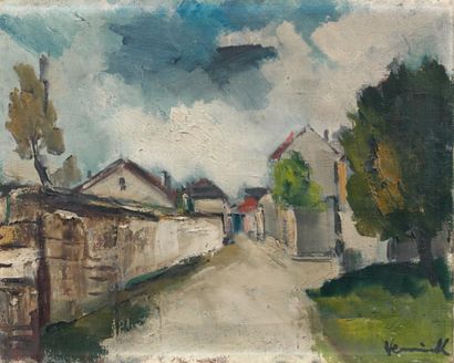 Maurice de VLAMINCK (1876-1958) Rue de village Huile sur toile signee en bas a droite....