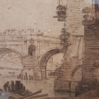 VICTOR-JEAN NICOLLE (1754-1826) Le Ponte Rotto à Rome
Plume, lavis, aquarelle. 19,5...
