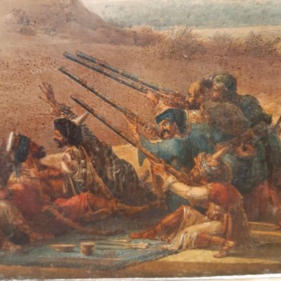 Louis-François CASSAS (1756-1827) L'attaque de la caravane
Plume, aquarelle vernissée.
66...