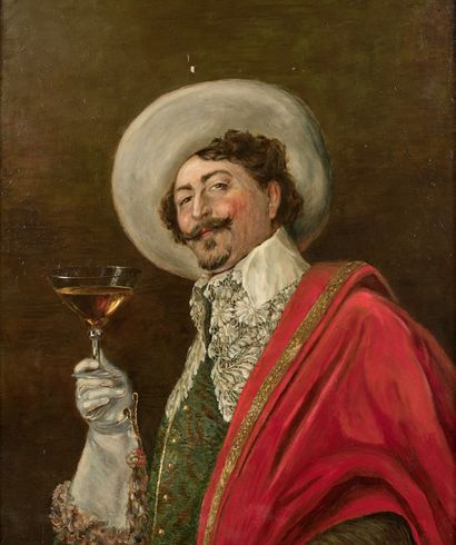 ÉCOLE du XIXe siècle dans le goût de Ferdinand ROYBET Mousquetaire au verre de vin
Huile...