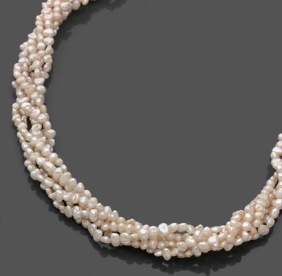 null Necklace composed of six rows of baroque cultured pearls, the clasp in yellow...