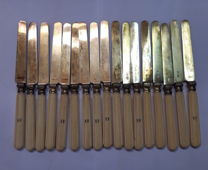 null Set of eighteen cheese knives, steel blades and seventeen fruit knives, blades...