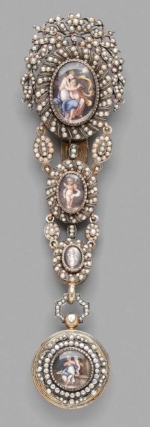Silver and vermeil chatelaine decorated with...