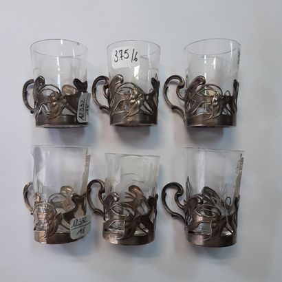 null Six glasses with liquor, the mounting with handle out of silver 800 thousandths...