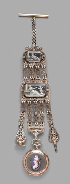A vermeil chatelaine decorated with two rectangular...
