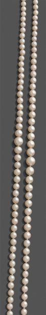 null Lot including: two necklaces of cultured pearls in fall, the clasps in gold...