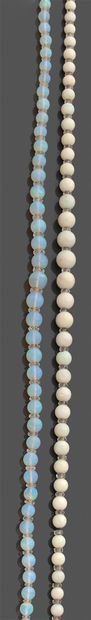 null Lot of two necklaces of cream and blue opal balls alternated with small faceted...