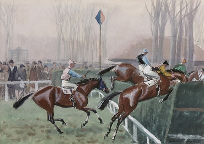 Maurice TAQUOY (1878-1952) 
Auteuil, réunion d'hiver, 1928
Gouache, signée et datée...